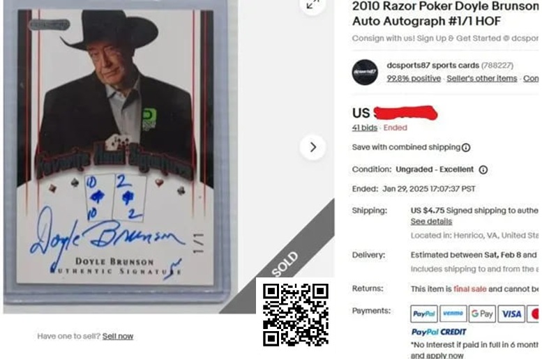 【APT扑克】趣闻 | Doyle Brunson亲笔签名扑克交易卡以1603美元高价成交