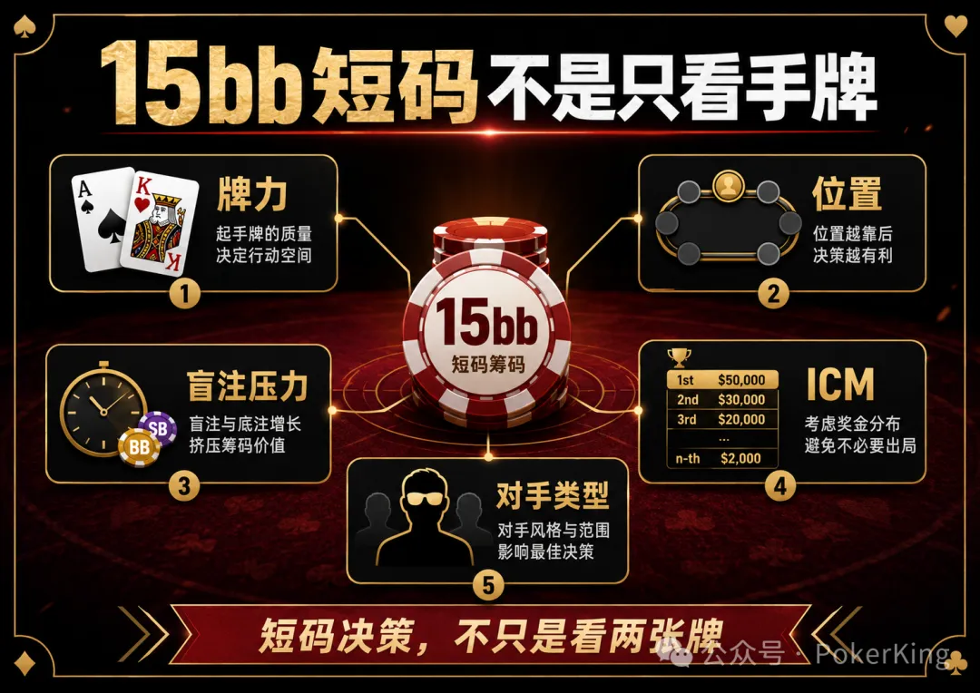【APT扑克】决赛桌剩15bb拿到AK,推还是加注?短码决策不是看牌力,是看这五件事