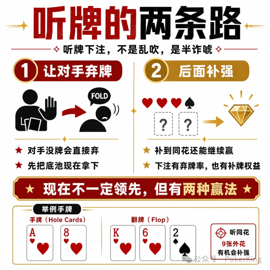 【APT扑克】听牌到底该不该下注？记住这八个字：单挑就打，人多就缩