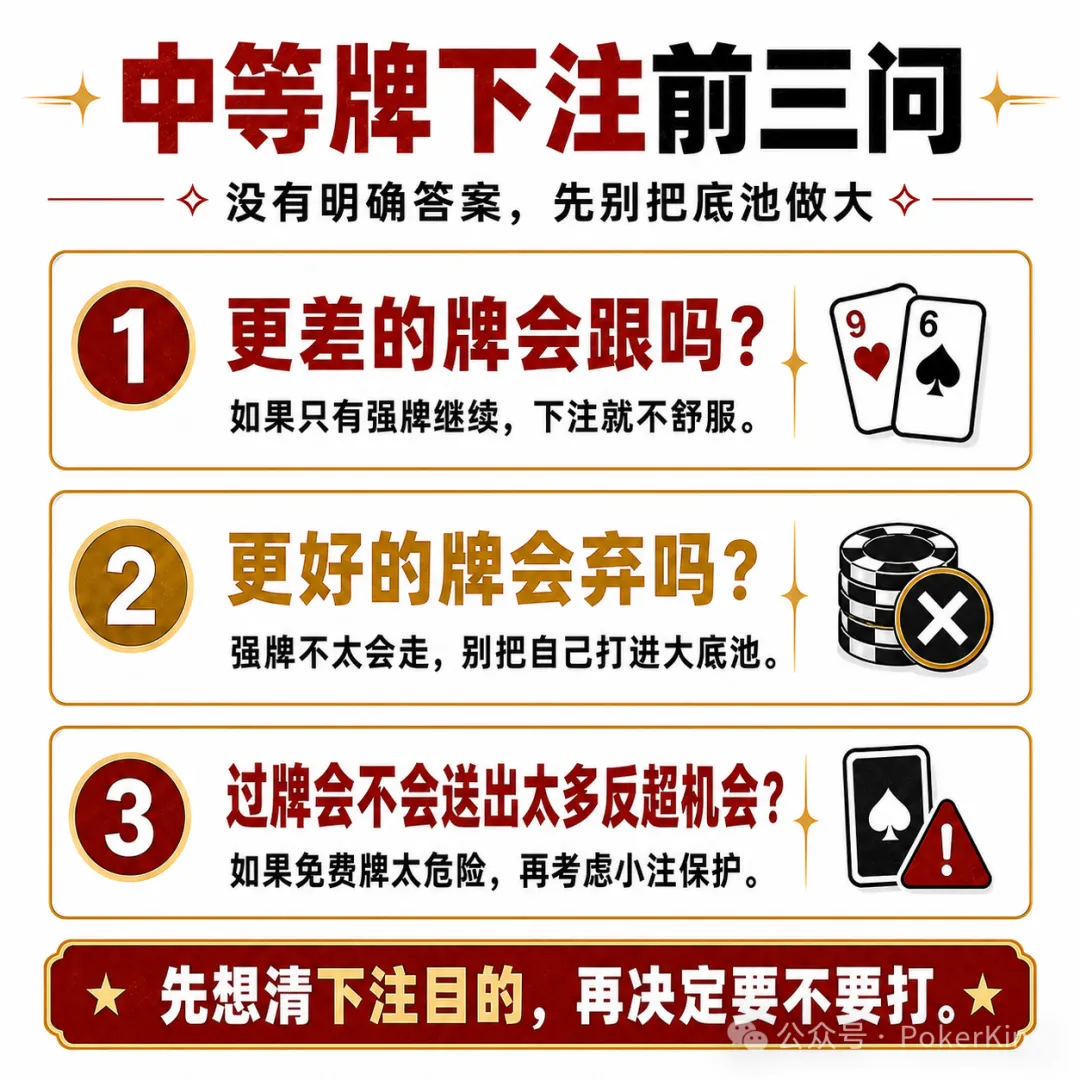 【APT扑克】中等牌力的困境:不是每手对子都值得下注,先问自己三个问题