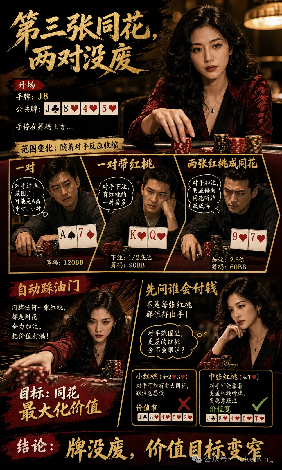 【APT扑克】转牌第三张同花落地，两对还能继续吗？先问三件事再决定